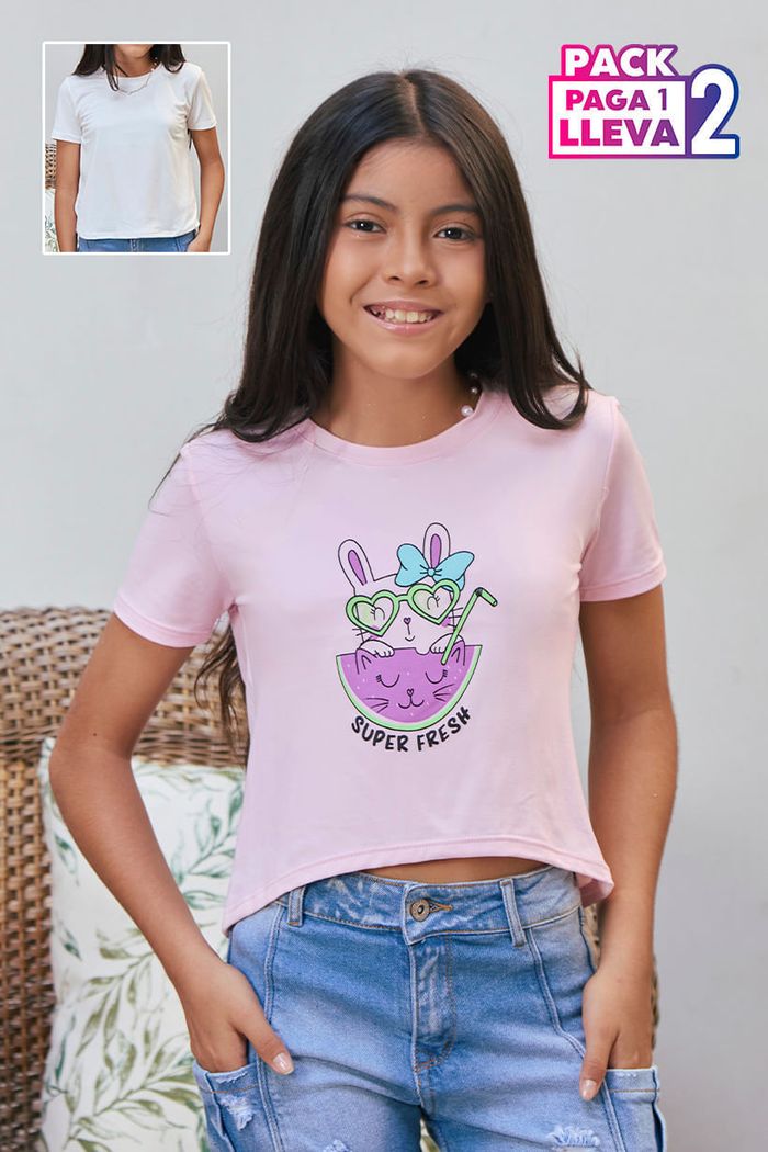 Duo Blusa Manga Corta Cuello Redondo Niña GB4020