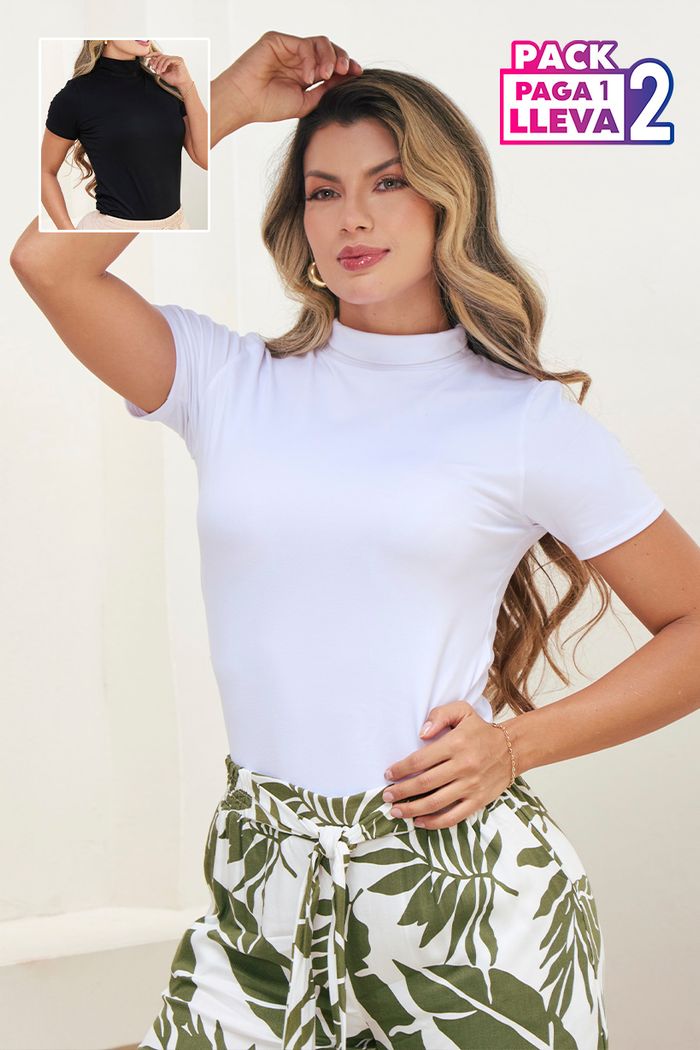 Duo De Blusa Manga Corta Cuello Alto Dama 805177
