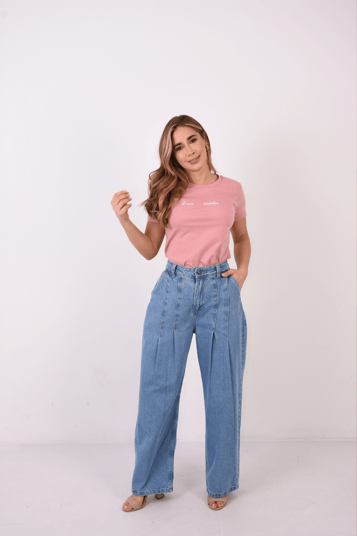 JEAN DAMA CON PRENCES EN DENIM RIGIDO