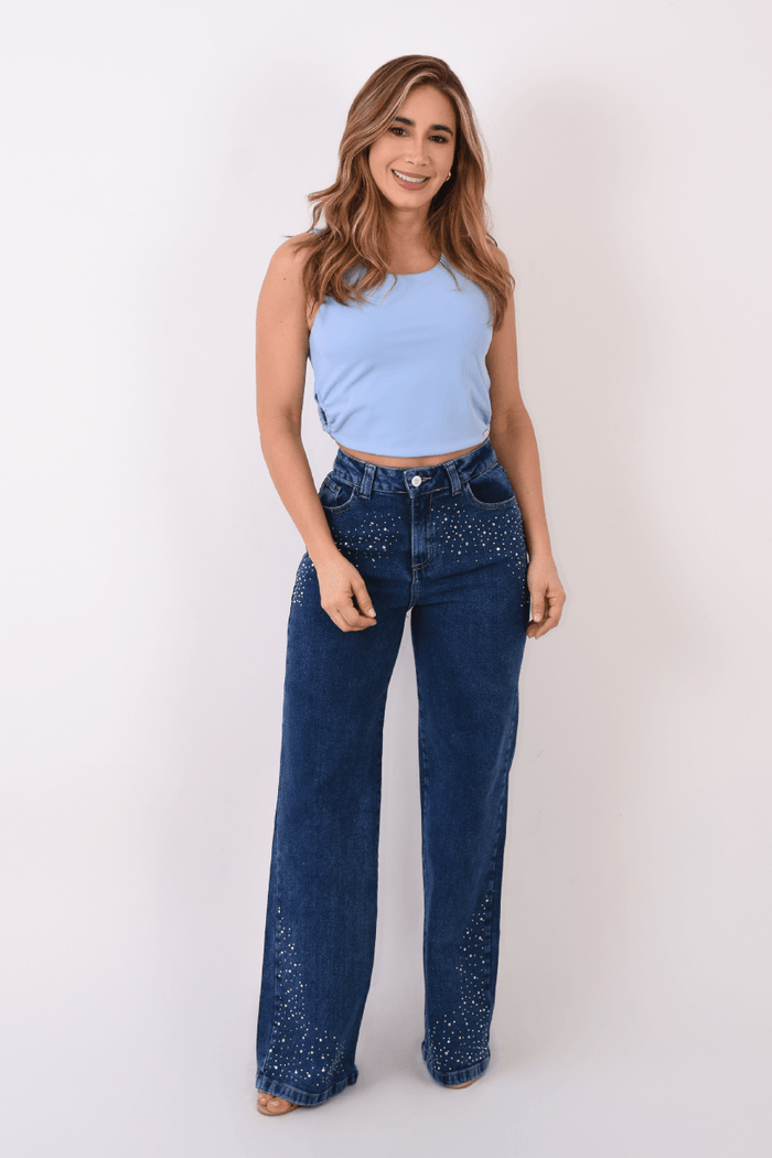 JEAN DAMA CON APLIQUES BRILLOS EN DENIM MDC105