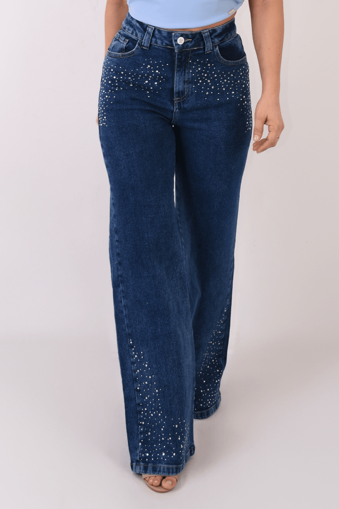 JEAN DAMA CON APLIQUES BRILLOS EN DENIM MDC105